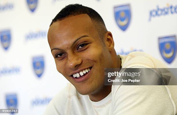 Younes Kaboul during a Portsmouth press conference at their Eastleigh training ground on October 15, 2009 in Eastleigh, England.