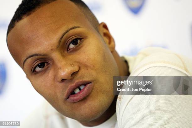 Younes Kaboul during a Portsmouth press conference at their Eastleigh training ground on October 15, 2009 in Eastleigh, England.