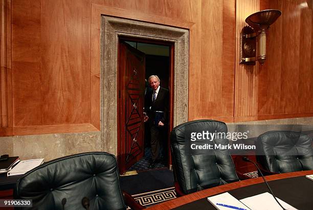 Chairman Joseph Lieberman arrives at a Senate Homeland Security and Governmental Affairs hearing on Capitol Hill October 15, 2009 in Washington, DC....