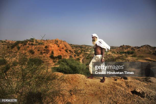 Sadhu Shanti Ram priest of Hanuman temple along the Agra-Gwalior highway in Murena dist on November 5, 2017 near Gwalior, India. At one time the...