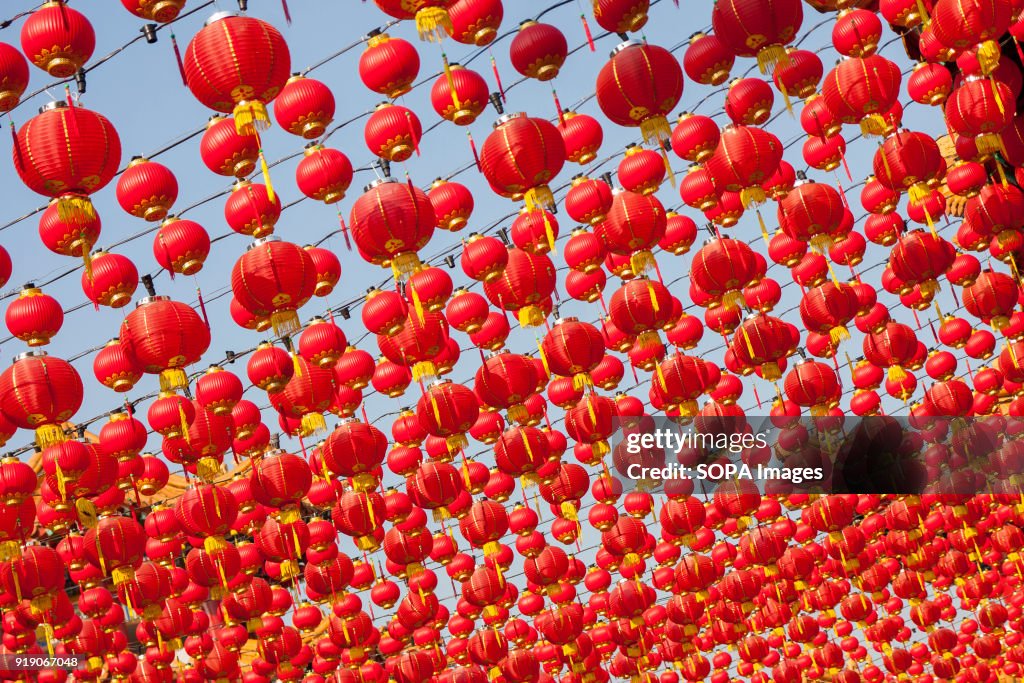 Red lanterns seen at the Thean Hou Temple on the first day...