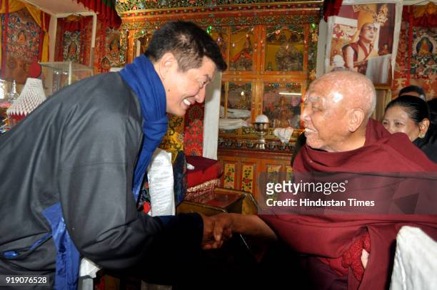 President of the Central Tibetan Administration Lobsang Sangay participates in ceremonial prayers to welcome their New Year called Losar on February...