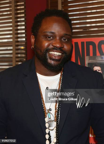 Brian Tyree Henry poses at the new broadway play "Lobby Hero" cast meet & greet at Sardi's on February 16, 2018 in New York City.