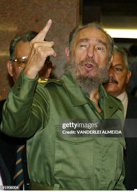 Cuban President Fidel Castro arrives at a hotel 31 December 2002 in Brasilia, where Castro is to attend the swearing-in ceremony of President-elect...