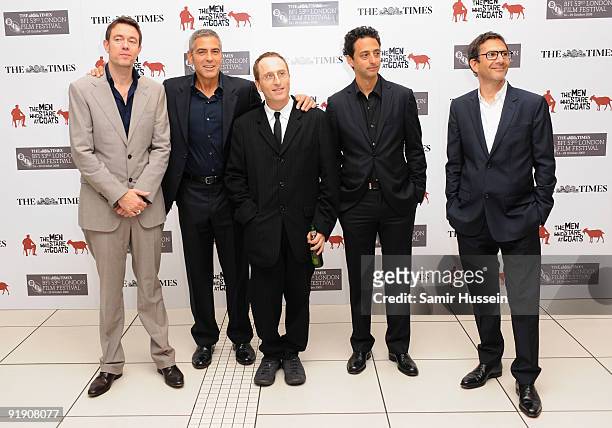 Screen writer Peter Straughan, actor George Clooney, author Jon Ronson, director Grant Heslov and producer Paul Lister arrive for the premiere of...