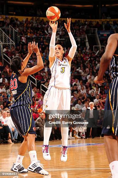 Diana Taurasi of the Phoenix Mercury shoots a jump shot over Briann January of the Indiana Fever in Game Five of the WNBA Finals at U.S. Airways...