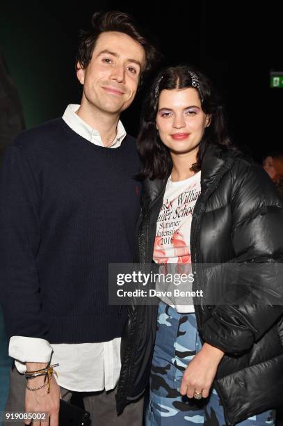 Nick Grimshaw and Pixie Geldof attend the Ashley Williams show during London Fashion Week February 2018 at Ambika P3 on February 16, 2018 in London,...