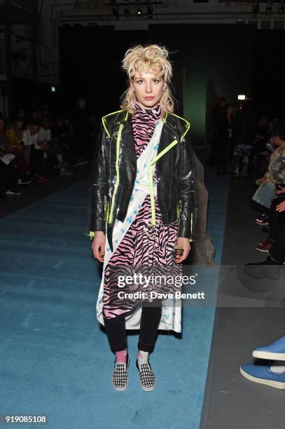 Charlie Barker attends the Ashley Williams show during London Fashion Week February 2018 at Ambika P3 on February 16, 2018 in London, England.