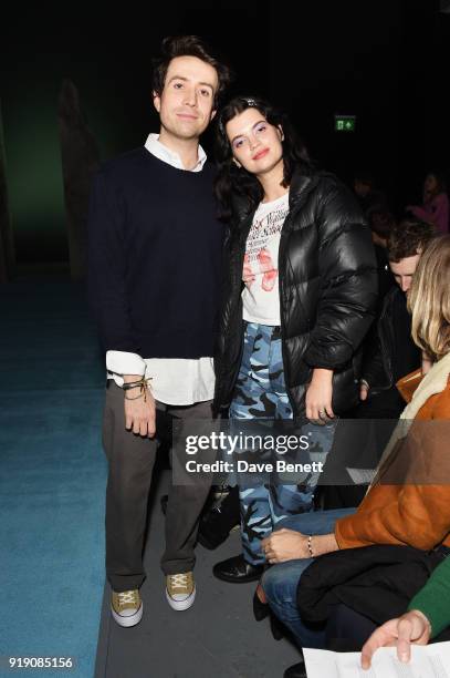 Nick Grimshaw and Pixie Geldof attend the Ashley Williams show during London Fashion Week February 2018 at Ambika P3 on February 16, 2018 in London,...