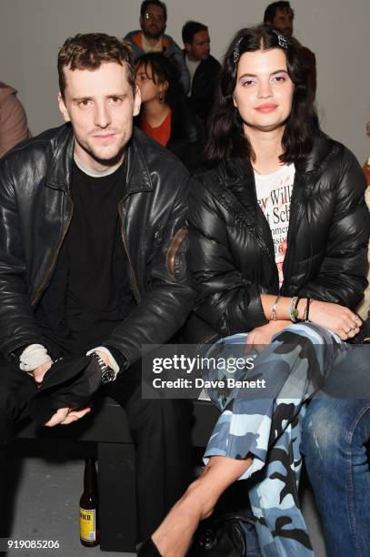 George Barnett and Pixie Geldof attend the Ashley Williams show during London Fashion Week February 2018 at Ambika P3 on February 16, 2018 in London,...