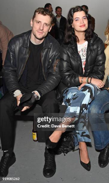 George Barnett and Pixie Geldof attend the Ashley Williams show during London Fashion Week February 2018 at Ambika P3 on February 16, 2018 in London,...