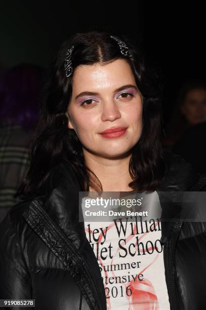 Pixie Geldof attends the Ashley Williams show during London Fashion Week February 2018 at Ambika P3 on February 16, 2018 in London, England.