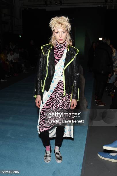 Charlie Barker attends the Ashley Williams show during London Fashion Week February 2018 at Ambika P3 on February 16, 2018 in London, England.