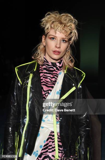 Charlie Barker attends the Ashley Williams show during London Fashion Week February 2018 at Ambika P3 on February 16, 2018 in London, England.