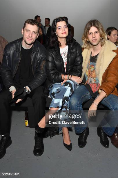 George Barnett, Pixie Geldof and Bunny Kinney attend the Ashley Williams show during London Fashion Week February 2018 at Ambika P3 on February 16,...