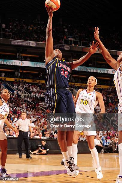 Ebony Hoffman of the Indiana Fever shoots a layup in Game Five of the WNBA Finals against the Phoenix Mercury at U.S. Airways Center on October 9,...