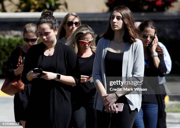 People depart from a funeral service for 16 year-old student Meadow Pollack, at the Jewish congregation Kol Tikvah, on February 16, 2018 in Parkland,...