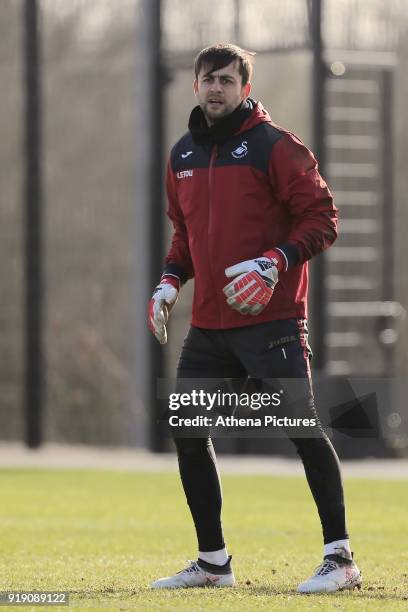 Lukasz Fabianski in action during the Swansea City Training at The Fairwood Training Ground on February 15, 2018 in Swansea, Wales.