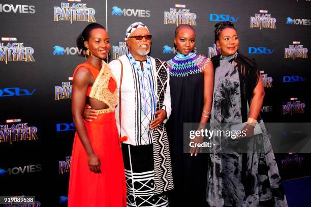 "Black Panther" cast members Kenyan actress Lupita Nyong'o, South African film director John Kani, US actress Danai Gurira and South African actress...