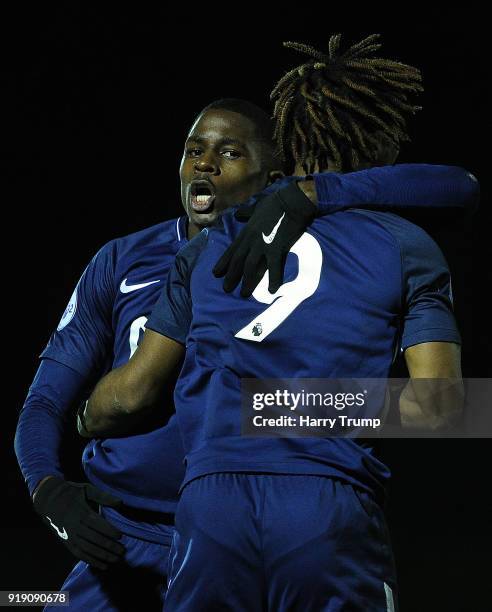 Shilow Tracey and Kazaiah Sterling of Tottenham Hotspur celebrate as Kazaiah Sterling of Tottenham Hotspurscors his sides second goal during the...