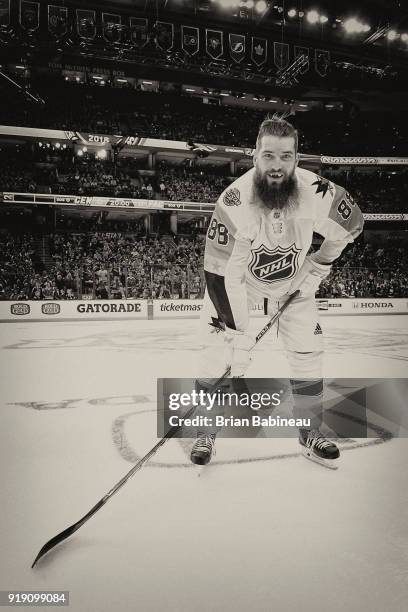 Image has been digitally enhanced.) TAMPA, FL Brent Burns of the San Jose Sharks poses for a photo at the 2018 Honda NHL All-Star Game at Amalie...