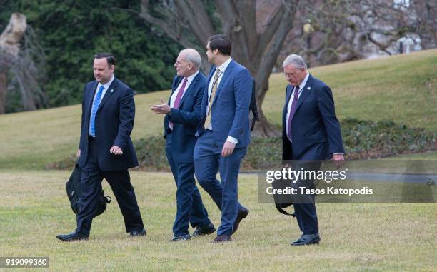 White House Chief of Staff John Kelly walks from the Oval Office to the Marine One helicopter as they depart from the South Lawn of the White House...