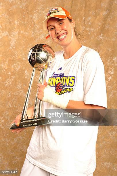 Nicole Ohlde of the Phoenix Mercury poses with the WNBA Championship Trophy after defeating the Indiana Fever 94-86 in Game Five of the WNBA Finals...
