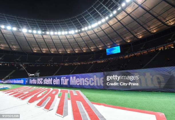 Hertha BSC steht fuer Menschenrechte before the first Bundesliga game between Hertha BSC and 1st FSV Mainz 05 at olympiastadion on February 16, 2018...