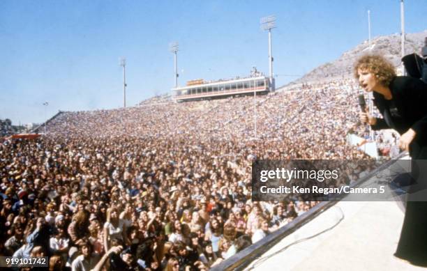 Actress Barbra Streisand is photographed on the set of 'A Star is Born' in 1976 at Sun Devil Stadium in Tempe, Arizona. CREDIT MUST READ: Ken...