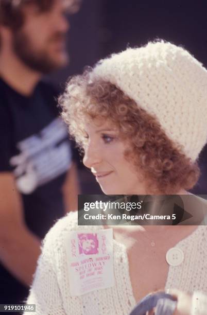 Actress Barbra Streisand is photographed on the set of 'A Star is Born' in 1976 at Sun Devil Stadium in Tempe, Arizona. CREDIT MUST READ: Ken...