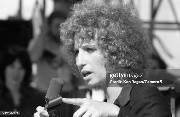 Actress Barbra Streisand is photographed on the set of 'A Star is Born' in 1976 at Sun Devil Stadium in Tempe, Arizona. CREDIT MUST READ: Ken...