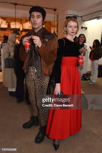 Jake Gallagher and Zizi Donohoev attend the Mimi Wade presentation during London Fashion Week February 2018 at One Star Hotel in Shoreditch on...