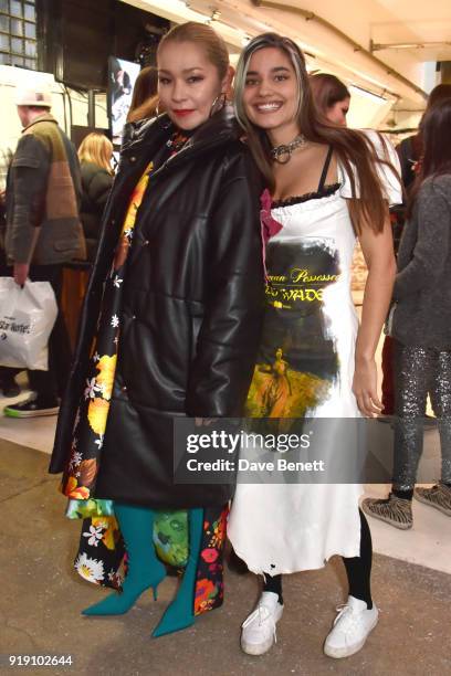 Mimi Wade and guest attend the Mimi Wade presentation during London Fashion Week February 2018 at One Star Hotel in Shoreditch on February 16, 2018...