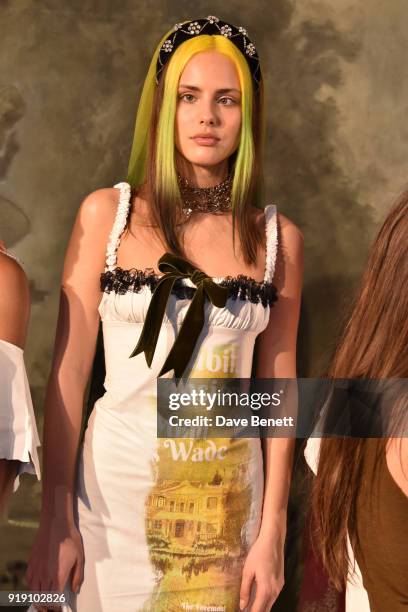 Moffy showcases designs at the the Mimi Wade presentation during London Fashion Week February 2018 at One Star Hotel in Shoreditch on February 16,...