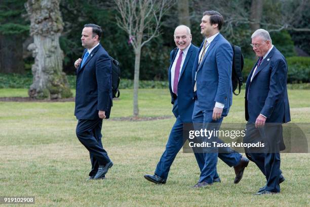 White House Chief of Staff John Kelly walks from the Oval Office to the Marine One helicopter as they depart from the South Lawn of the White House...