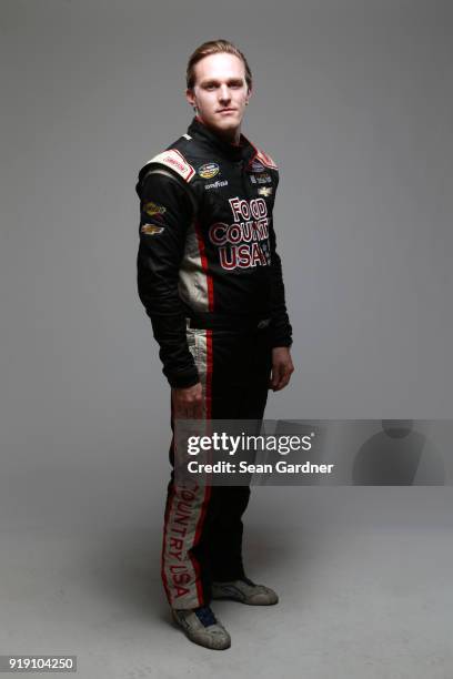 Camping World Truck Series driver Parker Kligerman poses for a portrait at Daytona International Speedway on February 16, 2018 in Daytona Beach,...