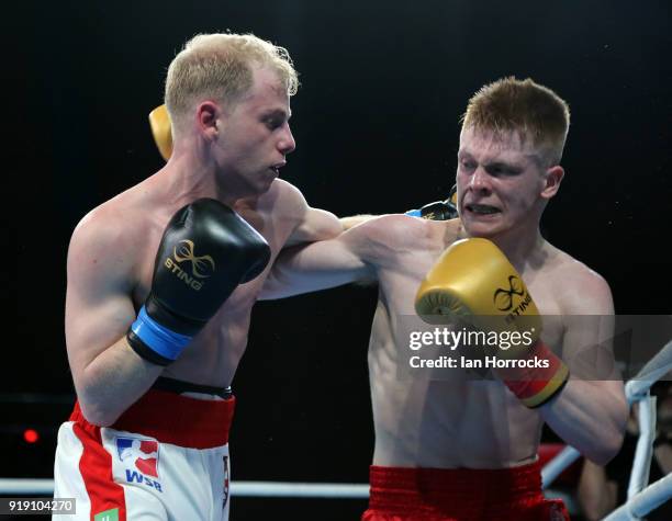 Kiaran MacDonald of the British Lionhearts takes on David Alaverdian of the Croatian Knights during the World Series of Boxing match between The...