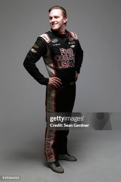 Camping World Truck Series driver Parker Kligerman poses for a portrait at Daytona International Speedway on February 16, 2018 in Daytona Beach,...