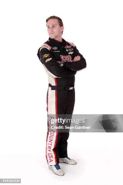 Camping World Truck Series driver Parker Kligerman poses for a portrait at Daytona International Speedway on February 16, 2018 in Daytona Beach,...