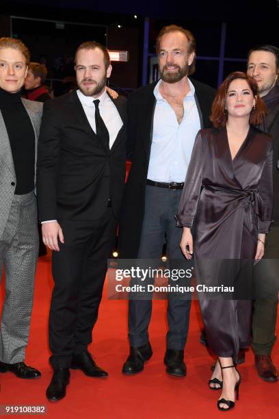 Freddie Fox, Moe Dunford, Hugo Weaving, Sarah Greene and Lance Daly attend the 'Black 47' premiere during the 68th Berlinale International Film...