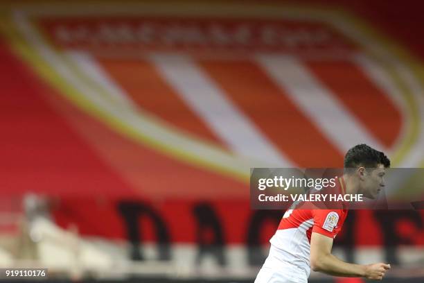 Monaco's Italian forward Pietro Pellegri runs during the French L1 football match Monaco vs Dijon on February 16, 2018 at the "Louis II Stadium" in...