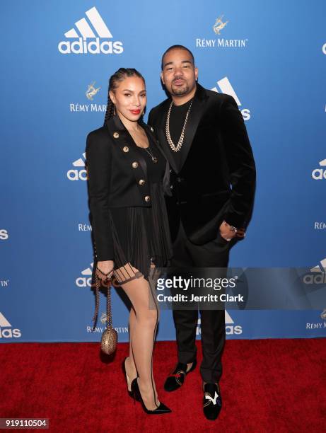 Gia Casey and DJ Envy attend the Adidas Basketball Black Tie Party Presented by Remy Martin at Delilah on February 15, 2018 in West Hollywood,...