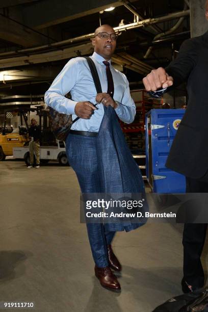 Caron Butler arrives at the stadium before the Portland Trail Blazers v LA Clippers game on January 30, 2018 at STAPLES Center in Los Angeles,...
