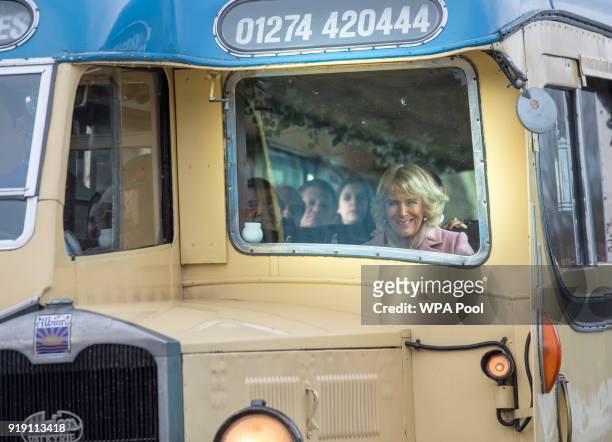 Camilla, Duchess of Cornwall met volunteers restoring locomotives and traveled by steam train from Haworth to Oxenhope to celebrate the 50th...