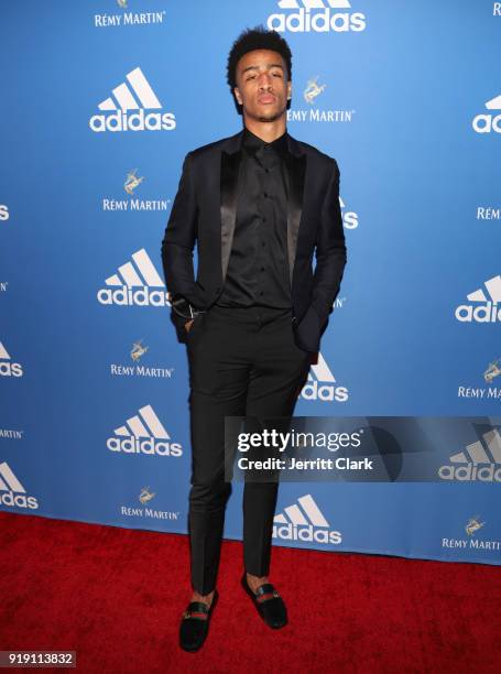 Player John Collins attends the Adidas Basketball Black Tie Party Presented by Remy Martin at Delilah on February 15, 2018 in West Hollywood,...