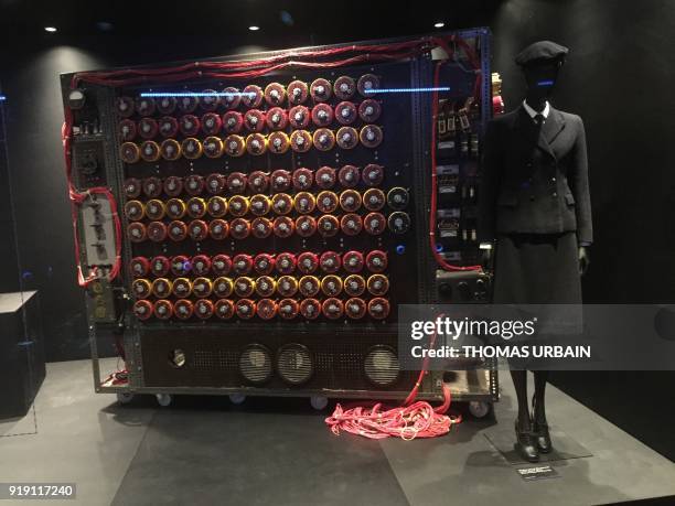 The "bombe", a code breaking machine developed by a group of British mathematicians, is pictured at the Spyscape Museum on Februay 8, 2018 in New...