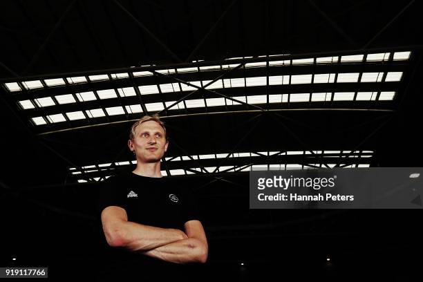 Hamish Bond poses for a portrait during the New Zealand Commonwealth Games Cycling Team Announcement at the Avantidrome on February 17, 2018 in...