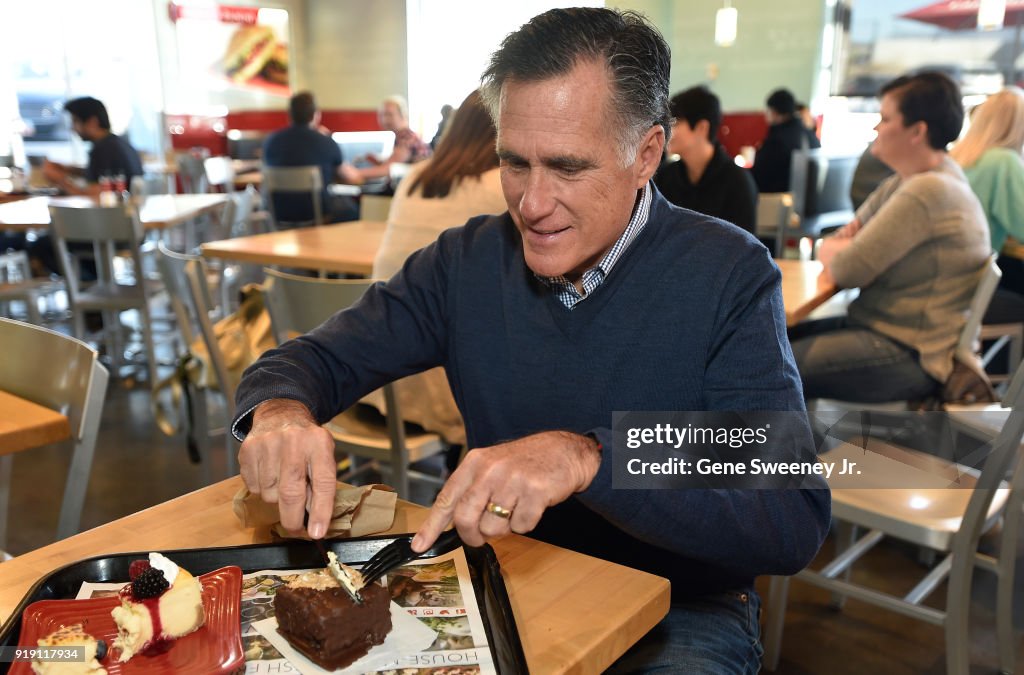 Mitt Romney Meets With Voters After Announcing His Candidacy For Senate