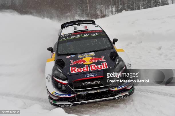 Sebastien Ogier of France and Julien Ingrassia of France compete in their M-Sport Ford WRT Ford Fiesta WRC during Day One of the WRC Sweden on...