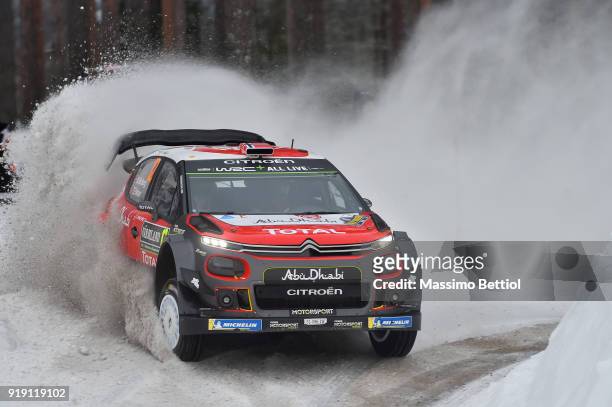 Mads Ostberg of Norway and Torstein Eriksen of Norway compete in their Citroen Total Abu Dhabi WRT Citroen C3 WRC during Day One of the WRC Sweden on...
